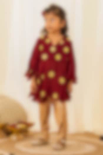 Golden Modal Silk Dhoti Set For Girls by Little Maisyy at Pernia's Pop Up Shop