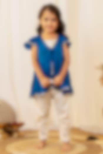 Cobalt Blue Modal Silk Embroidered Cape Set For Girls by Little Maisyy at Pernia's Pop Up Shop