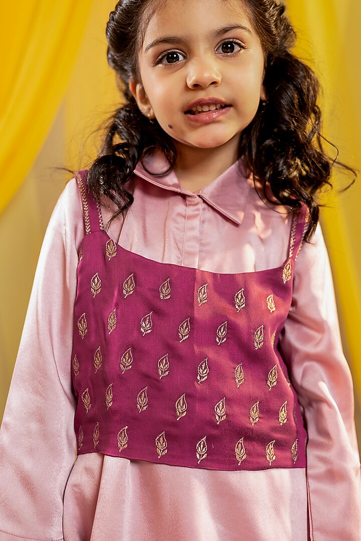 Wine Summer Silk Embroidered Jacket Set For Girls by Little Maisyy at Pernia's Pop Up Shop