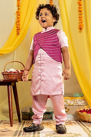Wine Summer Silk Embroidered Waistcoat Set by Little Maisyy