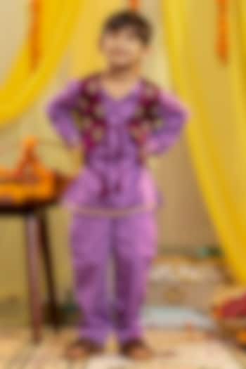 Wine Modal Silk Embroidered Waistcoat Set For Boys by Little Maisyy at Pernia's Pop Up Shop