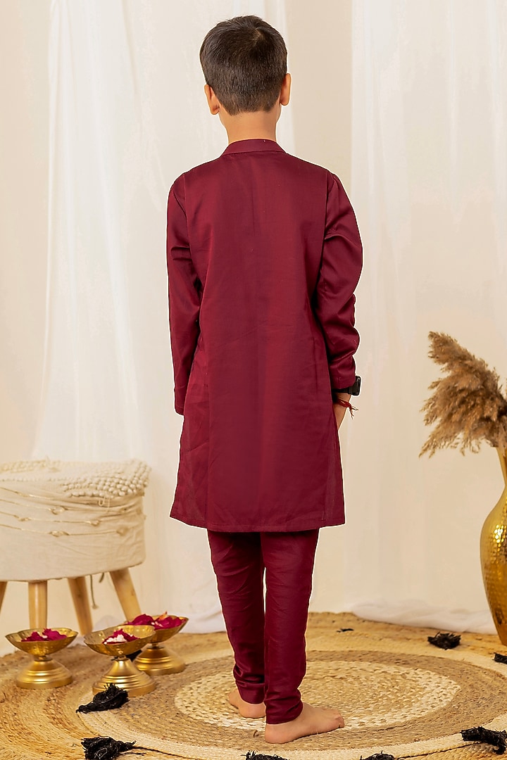 Marron Swiss Cotton Embroidered Kurta Set For Boys by Little Maisyy at Pernia's Pop Up Shop
