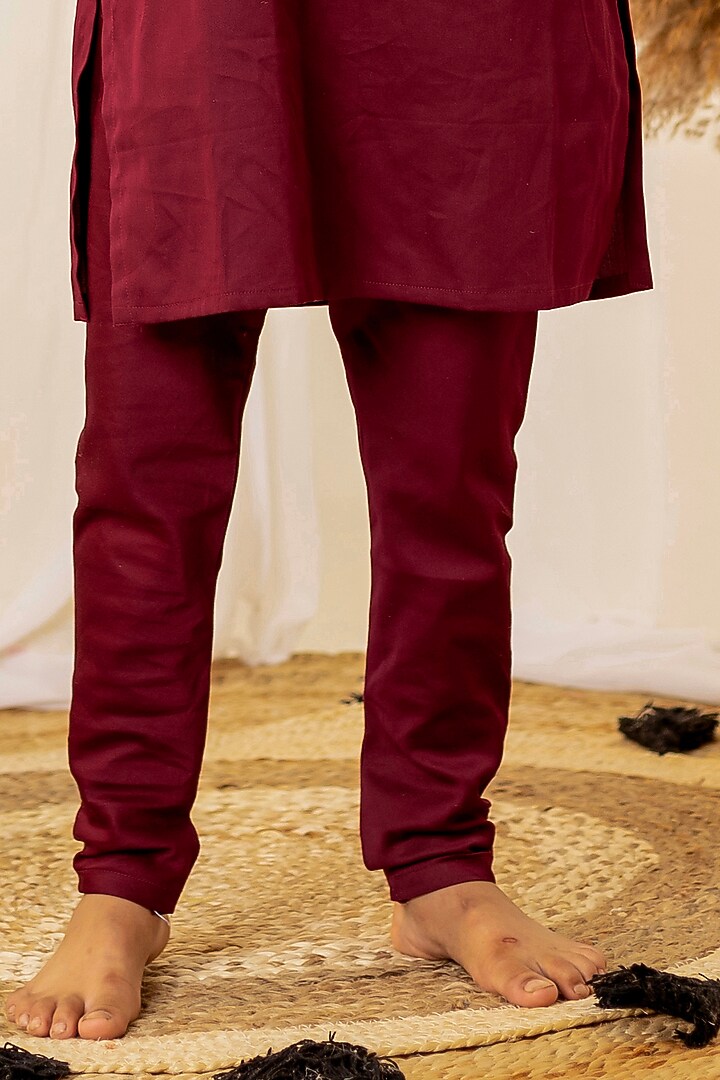 Marron Swiss Cotton Embroidered Kurta Set For Boys by Little Maisyy at Pernia's Pop Up Shop