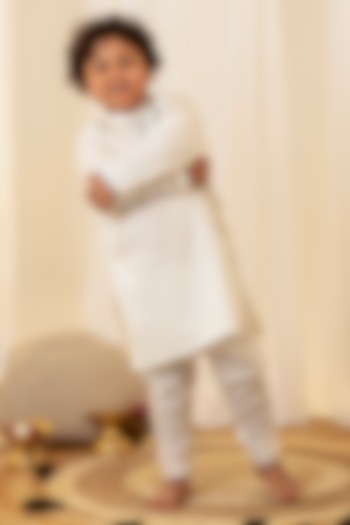 White Swiss Cotton Embroidered Kurta Set For Boys by Little Maisyy at Pernia's Pop Up Shop