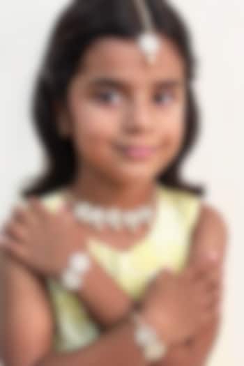 Golden Metal Floral Necklace Set For Girls by Lime by Manika at Pernia's Pop Up Shop