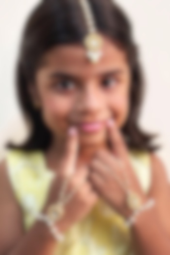 Golden Kundan & Pearls Hathphool Set For Girls by Lime by Manika at Pernia's Pop Up Shop