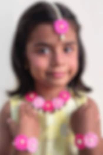 Dark Pink & Light Pink Floral Choker Necklace Set For Girls by Lime by Manika at Pernia's Pop Up Shop