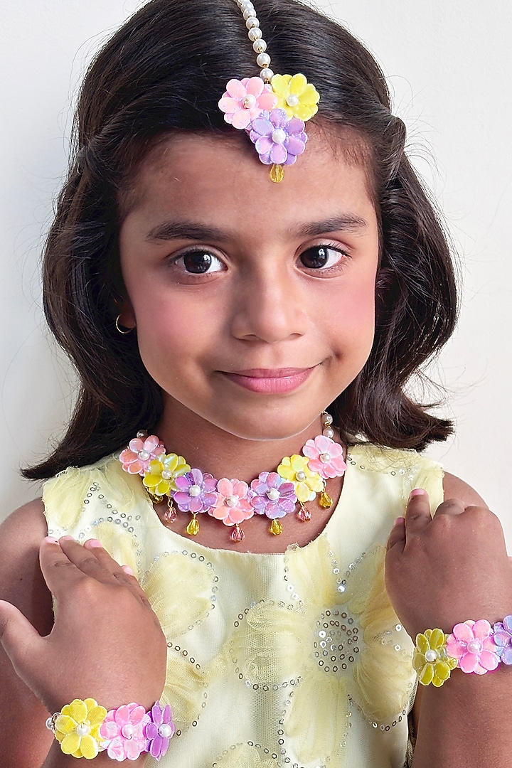 Multi-Colored Floral & Pearl Necklace Set For Girls by Lime by Manika at Pernia's Pop Up Shop