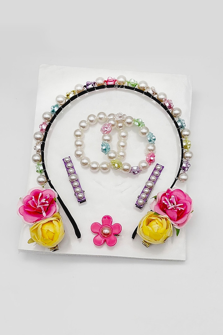 Multi-Colored Beads & Pearl Headband Set For Girls by Lime by Manika at Pernia's Pop Up Shop