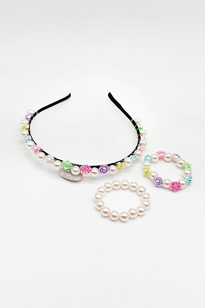 Multi-Colored Beads & Pearl Headband Set For Girls by Lime by Manika at Pernia's Pop Up Shop