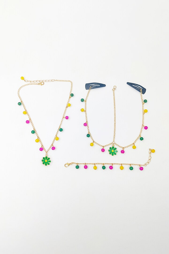 Multi-Colored Enamelled Floral Necklace Set For Girls by Lime by Manika