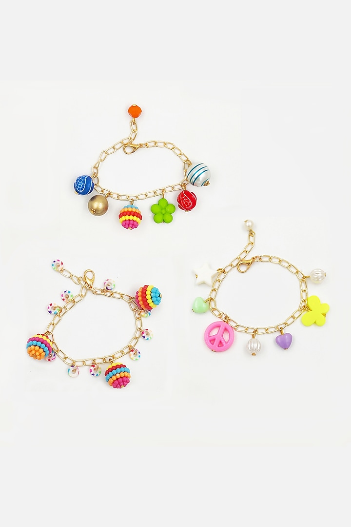 Multi-Colored Plastic Beaded Bracelet (Set of 3) For Girls by Lime by Manika