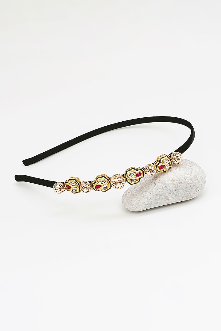 Gold Kundan & Red Filigree Beaded Headband For Girls by Lime by Manika at Pernia's Pop Up Shop