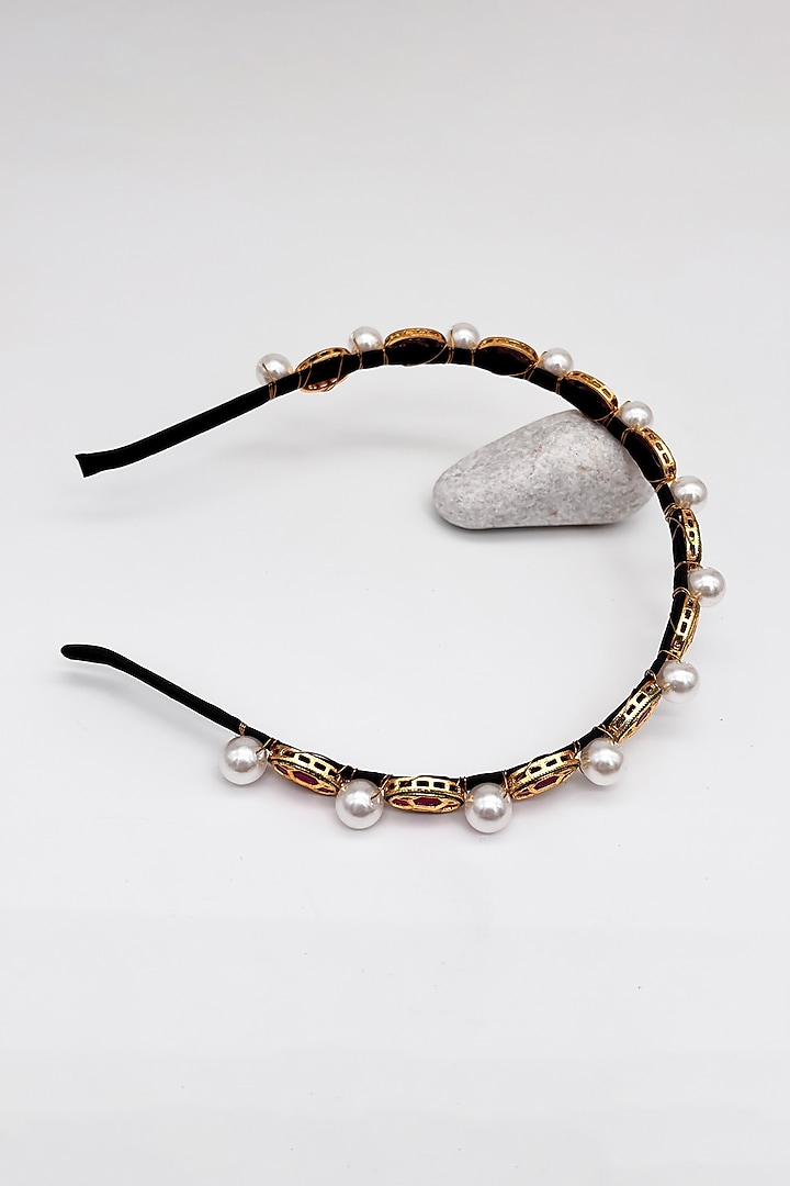 Gold & Ruby Pink Kundan Headband For Girls by Lime by Manika at Pernia's Pop Up Shop