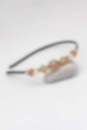 Gold & Light Pink Kundan Headband For Girls by Lime by Manika at Pernia's Pop Up Shop