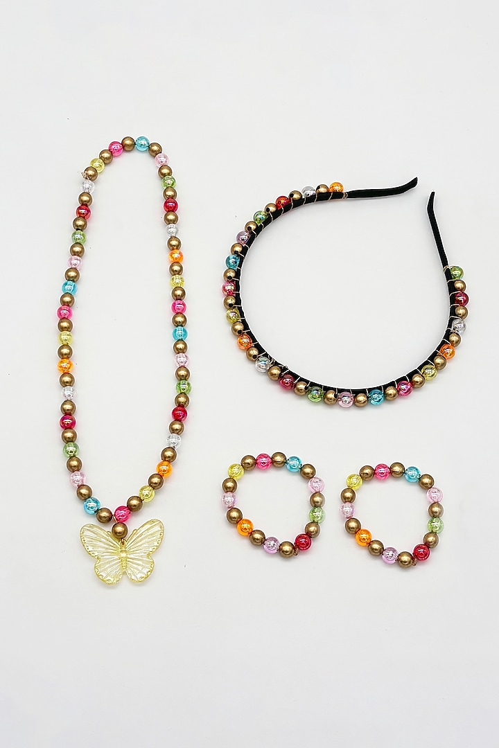 Multi-Colored Acrylic & Plastic Beaded Necklace Set For Girls by Lime by Manika at Pernia's Pop Up Shop