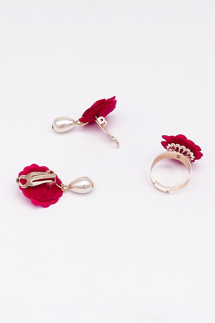 Dark Pink Faux Floral & Beaded Choker Necklace Set For Girls by Lime by Manika at Pernia's Pop Up Shop
