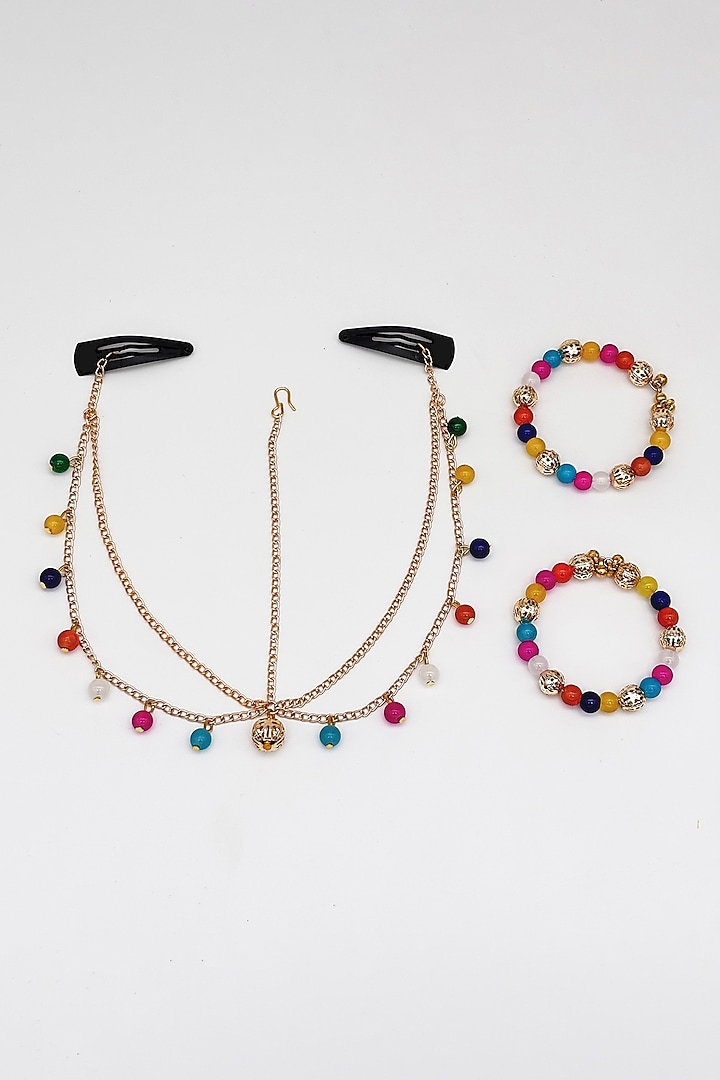 Multi-Colored Glass Beaded Headchain Set For Girls by Lime by Manika at Pernia's Pop Up Shop