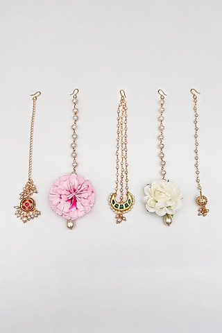 Multi-Colored Floral & Kundan Mangtikkas (Set Of 5) For Girls by Lime by Manika