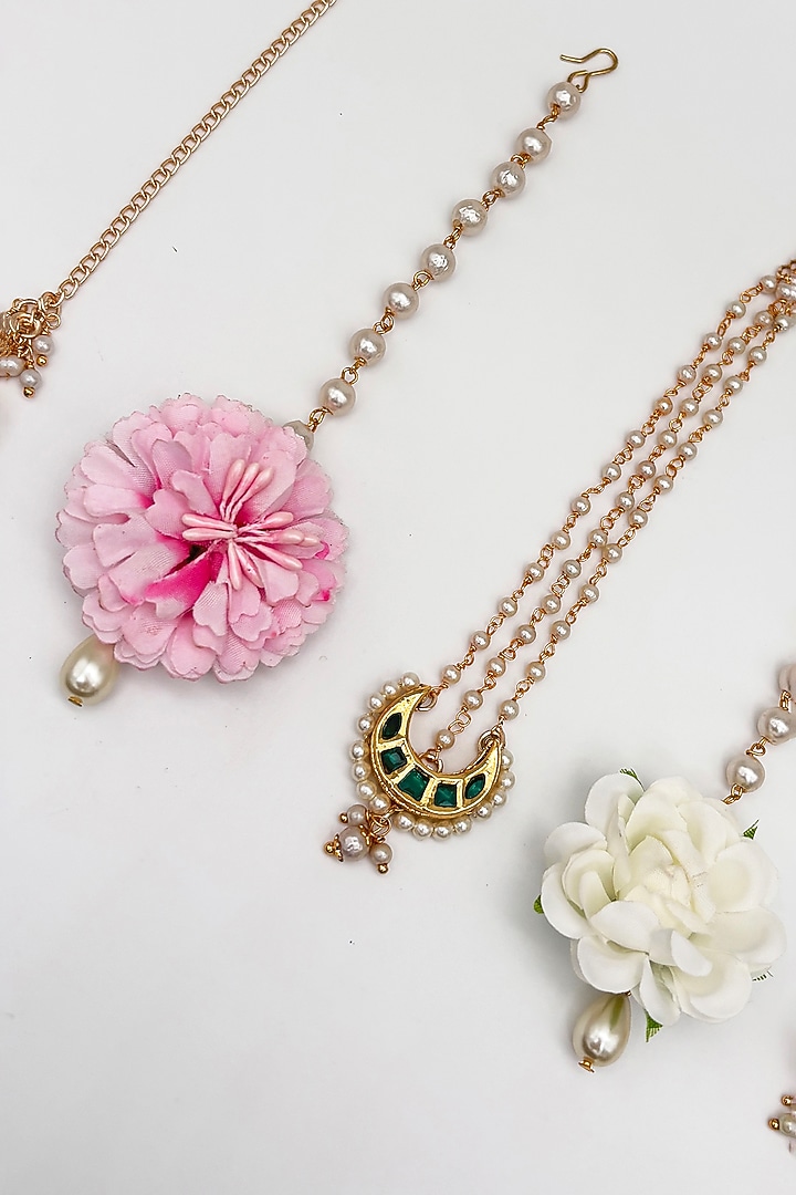 Multi-Colored Floral & Kundan Mangtikkas (Set Of 5) For Girls by Lime by Manika at Pernia's Pop Up Shop