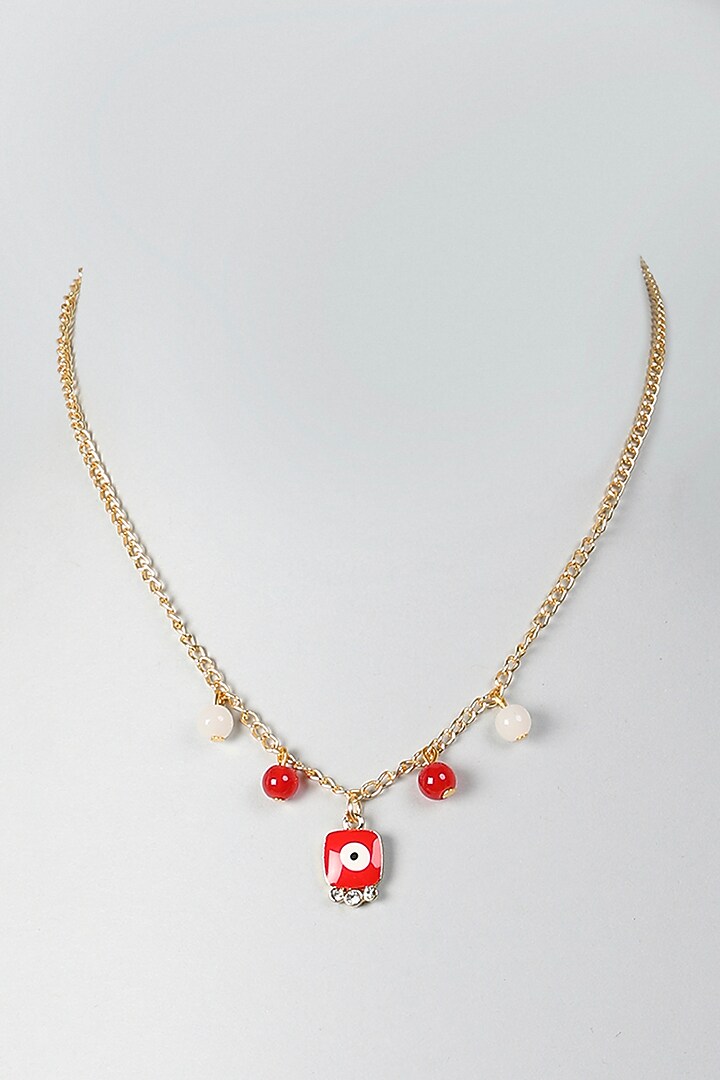 Gold Finish Glass Bead Evil Eye Enameled Necklace For Girls by Lime by Manika at Pernia's Pop Up Shop