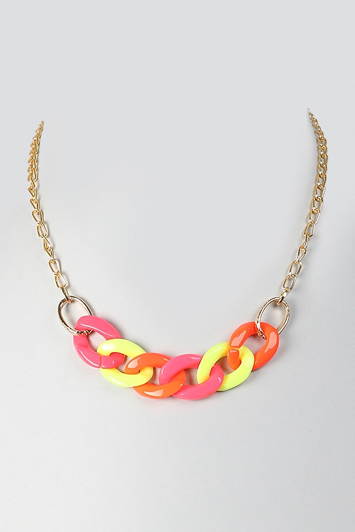 Gold Finish Neon Link Chain Necklace For Girls by Lime by Manika at Pernia's Pop Up Shop