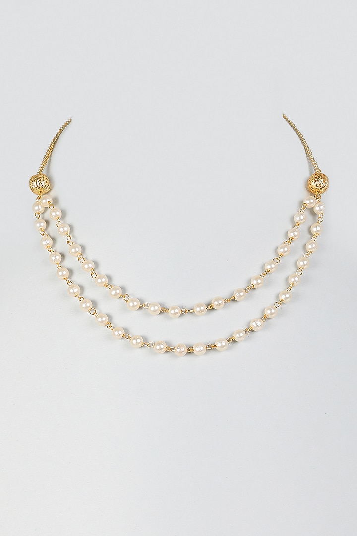 Gold Finish Pearl Bead Layered Necklace For Girls by Lime by Manika at Pernia's Pop Up Shop