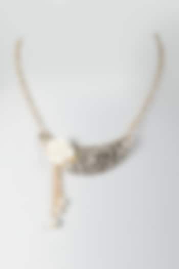 Gold Finish Flower Embellished Necklace For Girls by Lime by Manika at Pernia's Pop Up Shop