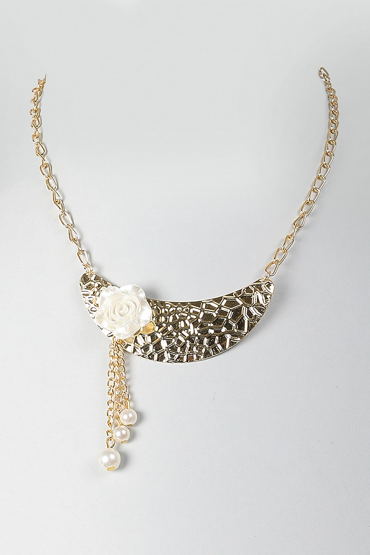 Gold Finish Flower Embellished Necklace For Girls Design by Lime by