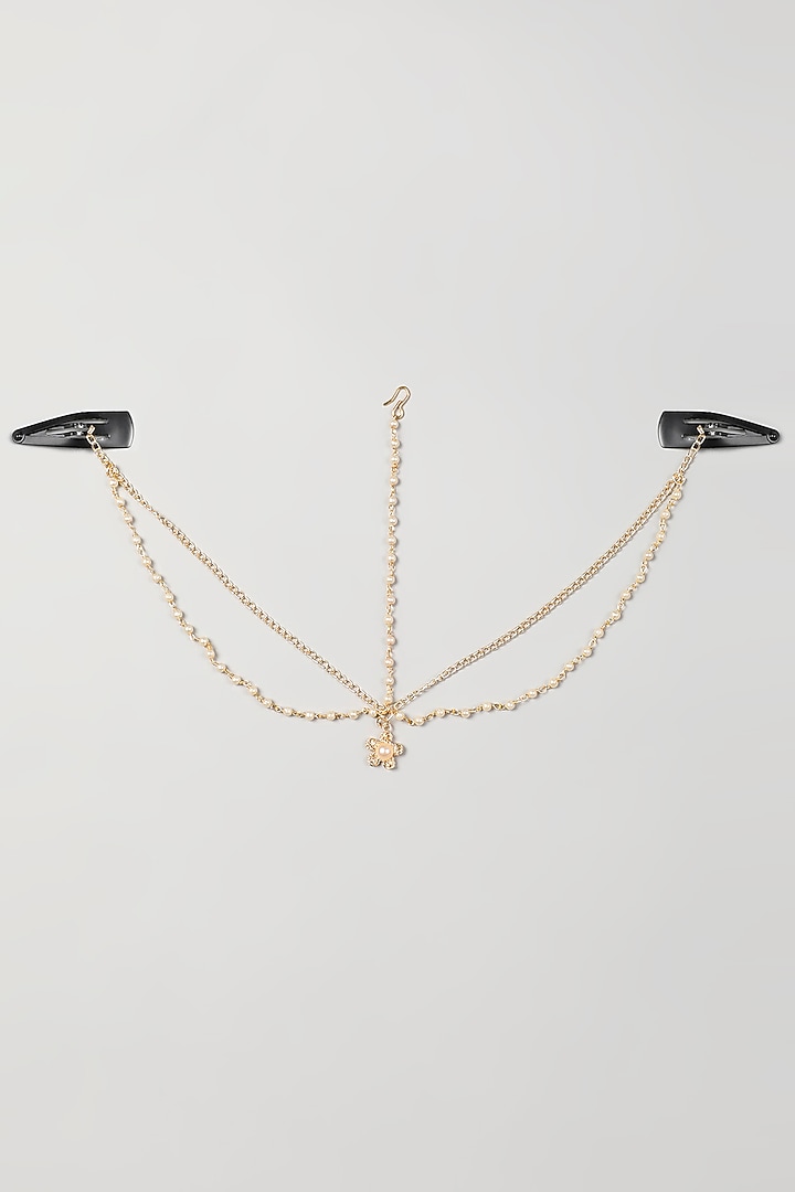 Gold Finish Pearl Matha Patti For Girls by Lime by Manika at Pernia's Pop Up Shop