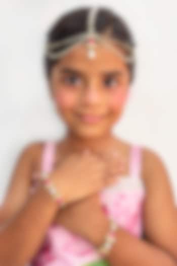 Gold Finish Kundan Polki & Pearl Maangtikka by Lime by Manika at Pernia's Pop Up Shop
