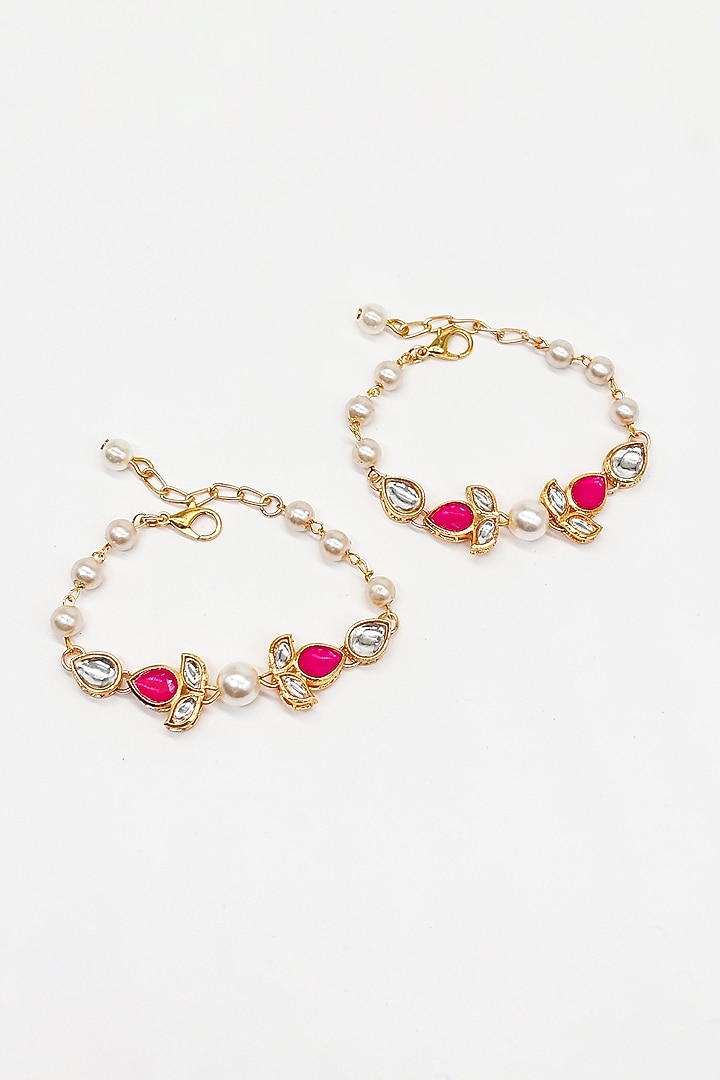 Gold Finish Kundan Polki & Pearl Maangtikka by Lime by Manika at Pernia's Pop Up Shop