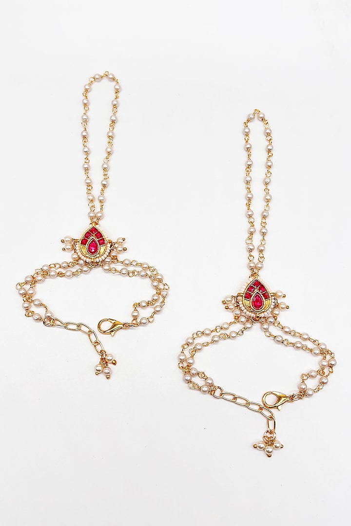 Gold Finish Kundan Polki & Pearl Maangtikka by Lime by Manika at Pernia's Pop Up Shop