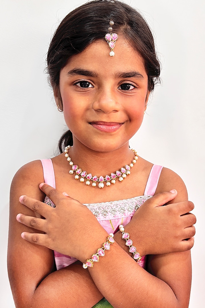 Gold Finish Kundan Polki & Pearl Choker Necklace Set by Lime by Manika at Pernia's Pop Up Shop
