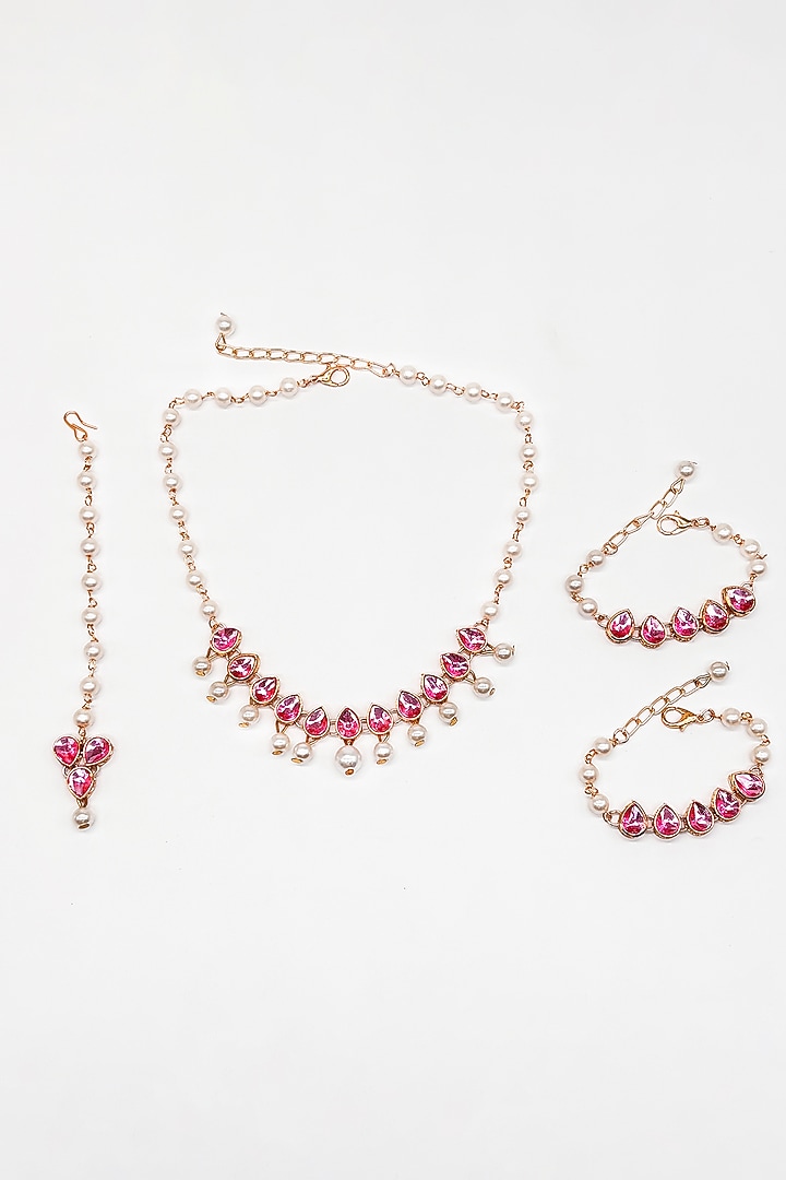 Gold Finish Kundan Polki & Pearl Choker Necklace Set by Lime by Manika at Pernia's Pop Up Shop