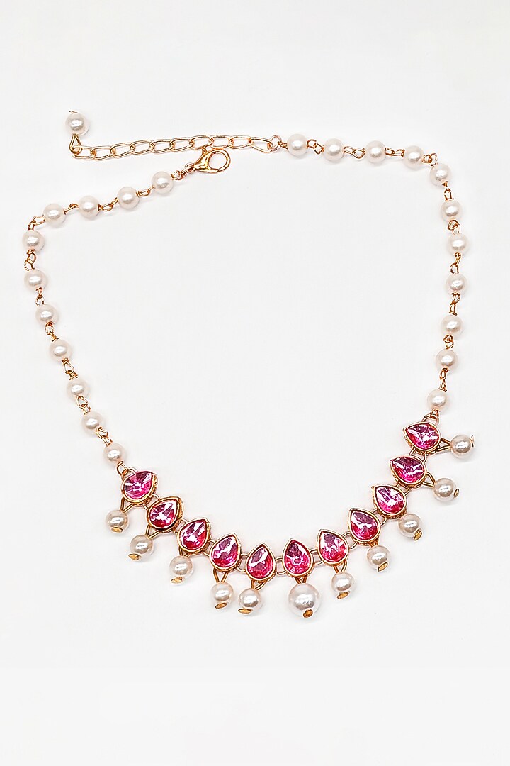 Gold Finish Kundan Polki & Pearl Choker Necklace Set by Lime by Manika at Pernia's Pop Up Shop