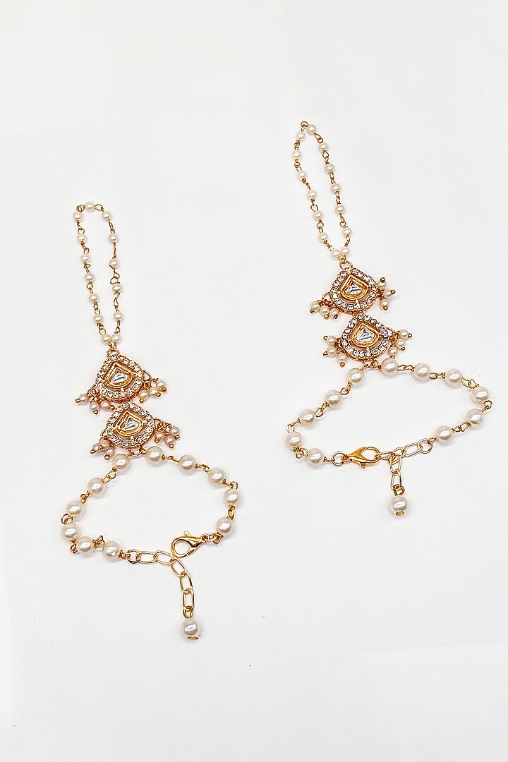 Gold Finish Kundan Polki & Pearl Maangtikka by Lime by Manika at Pernia's Pop Up Shop