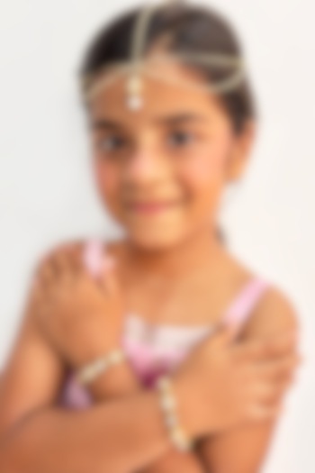 Gold Finish Kundan Polki & Pearl Maangtikka by Lime by Manika at Pernia's Pop Up Shop