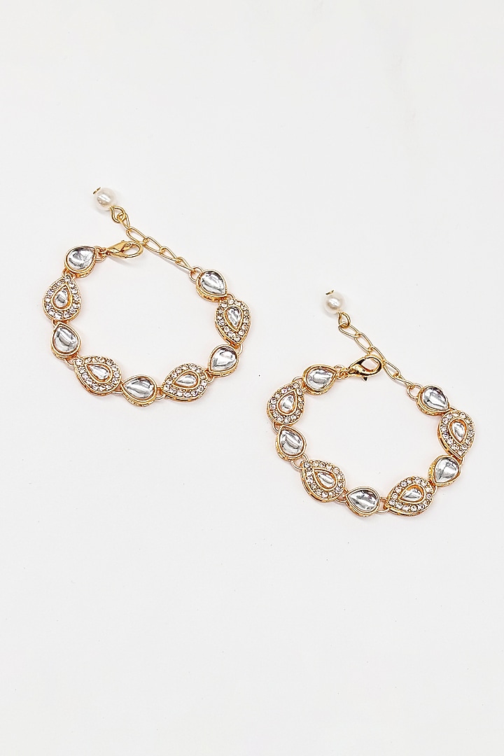 Gold Finish Kundan Polki & Pearl Maangtikka by Lime by Manika at Pernia's Pop Up Shop