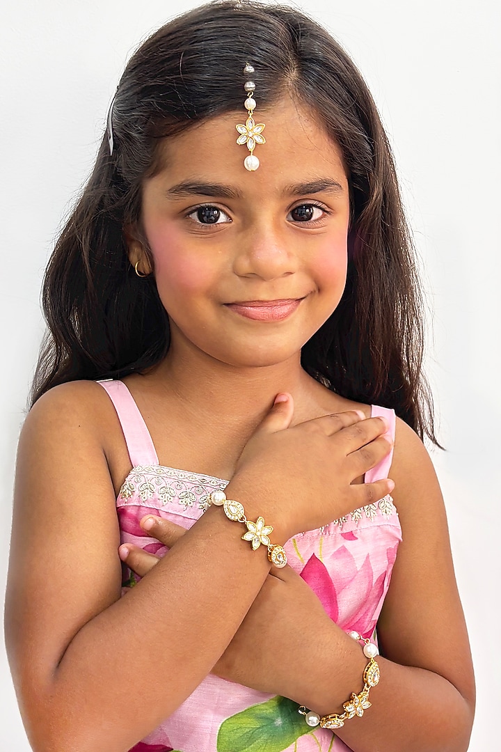 Gold Finish Kundan Polki & Crystal Maangtikka by Lime by Manika at Pernia's Pop Up Shop