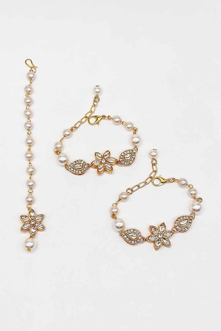 Gold Finish Kundan Polki & Crystal Maangtikka by Lime by Manika at Pernia's Pop Up Shop