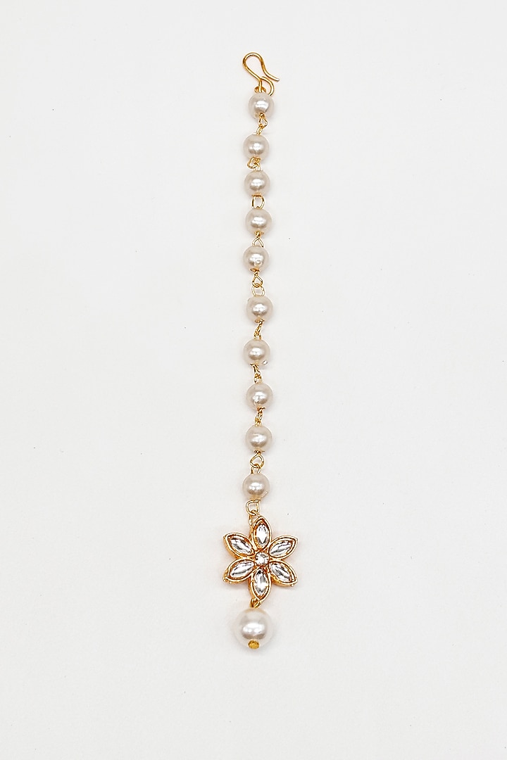Gold Finish Kundan Polki & Crystal Maangtikka by Lime by Manika at Pernia's Pop Up Shop
