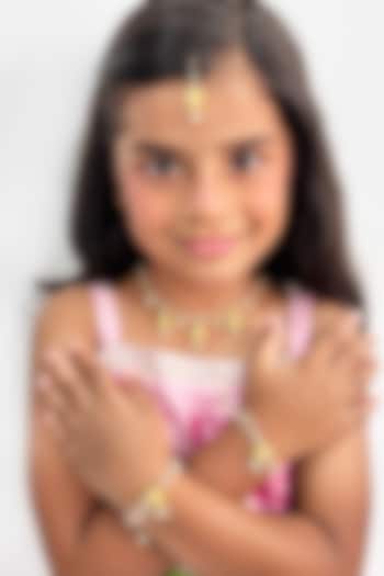 Gold Finish Kundan Polki & Pearl Lotus Necklace Set by Lime by Manika at Pernia's Pop Up Shop