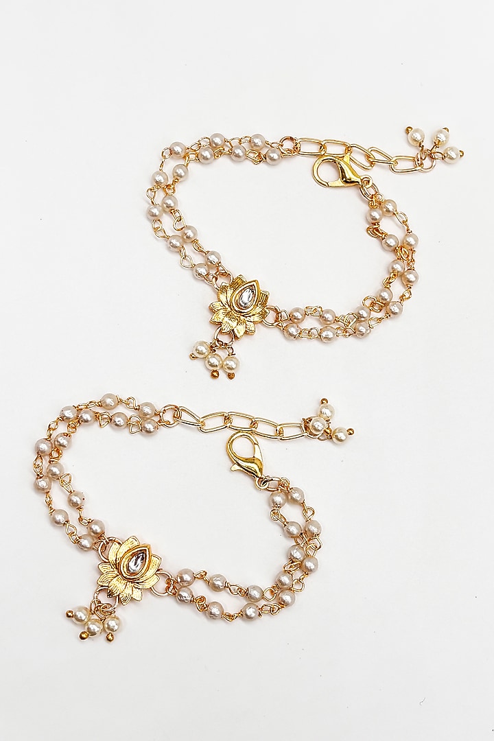 Gold Finish Kundan Polki & Pearl Lotus Necklace Set by Lime by Manika at Pernia's Pop Up Shop