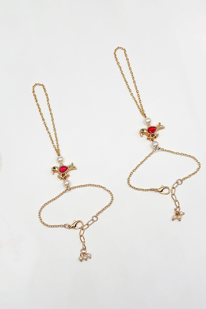 Gold Finish Kundan Polki & Pearl Maangtikka by Lime by Manika at Pernia's Pop Up Shop