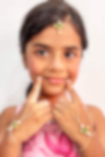 Gold Finish Pearl Floral Maangtikka by Lime by Manika at Pernia's Pop Up Shop