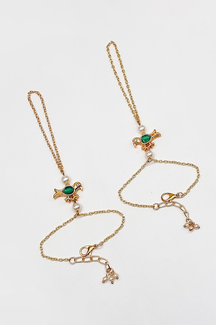Gold Finish Pearl Floral Maangtikka by Lime by Manika at Pernia's Pop Up Shop