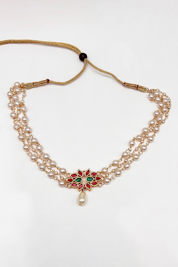 Gold Finish Kundan Polki & Pearl Choker Necklace Set by Lime by Manika at Pernia's Pop Up Shop