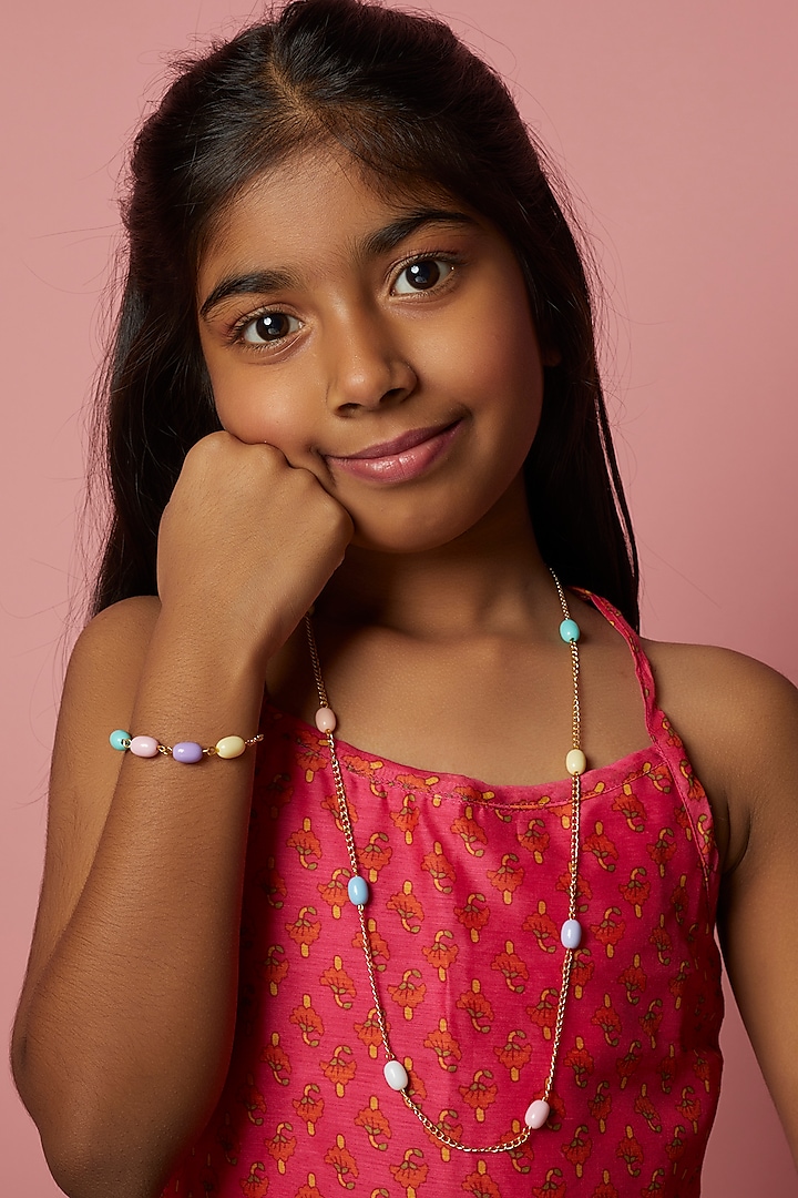 Multi-Colored Embellished Necklace Set For Girls by Lime by Manika