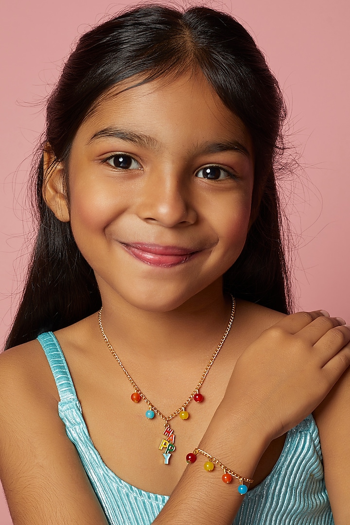 Multi-Colored Enamel Charm Necklace Set For Girls by Lime by Manika